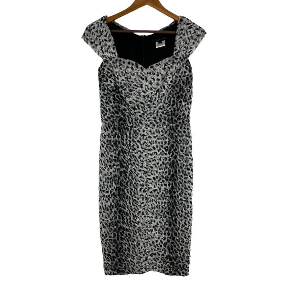 Tadashi Shoji Silk Leopard Print Sweetheart Neck Ruched Sheath Bodycon Size 4 - Picture 1 of 8